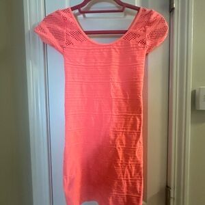 Bebe Pink Ribbed Bodycon Mini Dress